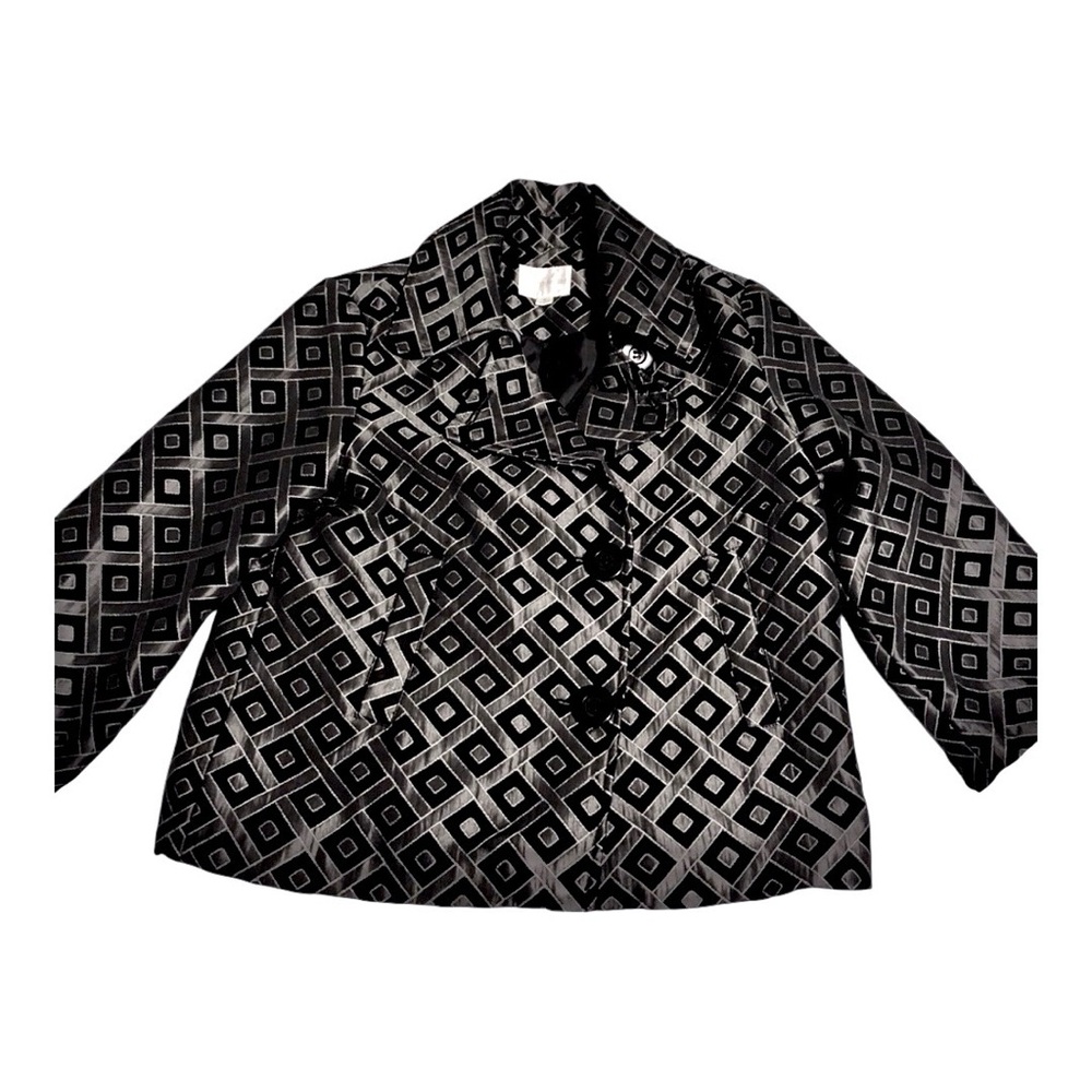 Erin London Women's Crop Jacket Geometric Pattern Metallic Silver & Black